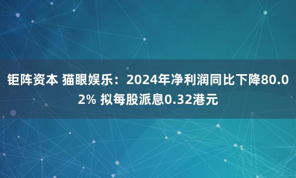 钜阵资本 猫眼娱乐：2024年净利润同比下降80.02% 拟每股派息0.32港元